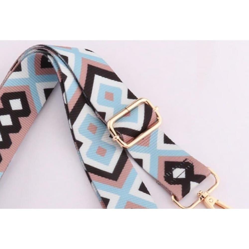 Geometric Pattern Adjustable Shoulder Strap In Blue And White - Picture 3 of 7